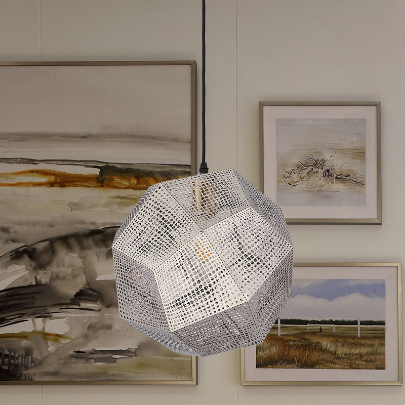 10"/12.5" W 1 Bulb Pendant Lighting Retro Mesh Globe Stainless Steel Pendulum Light in Chrome/Gold with Splice Design