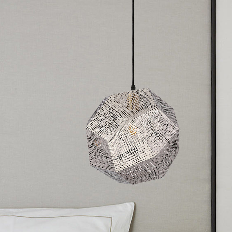 10"/12.5" W 1 Bulb Pendant Lighting Retro Mesh Globe Stainless Steel Pendulum Light in Chrome/Gold with Splice Design