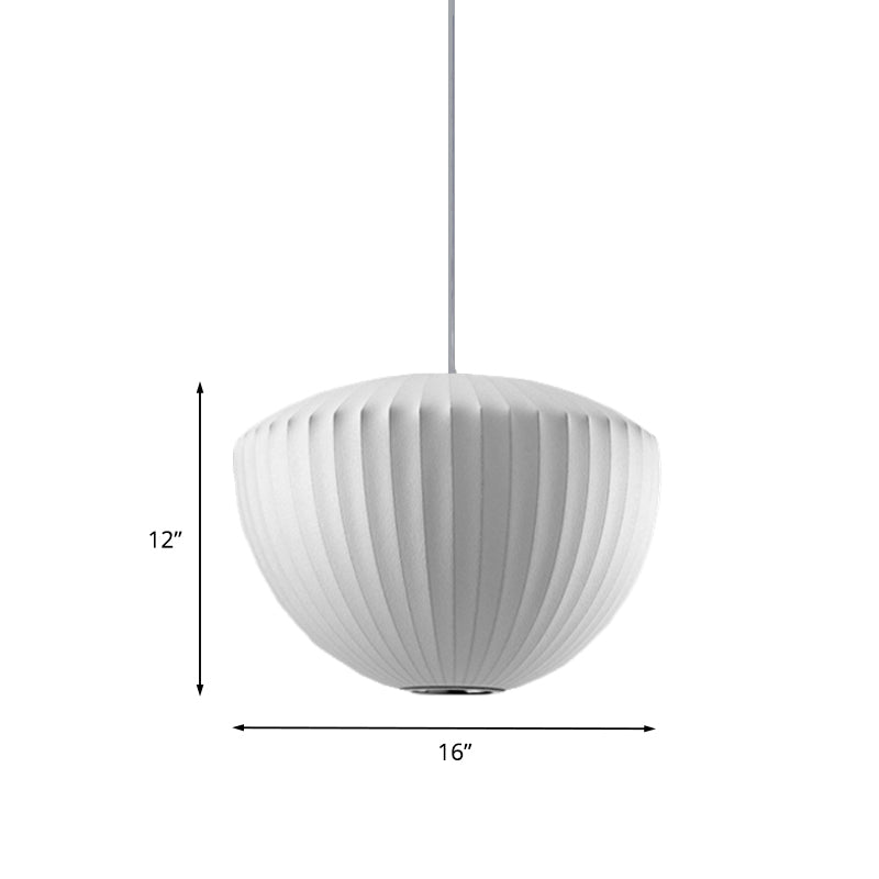 Ribbed Bowl Rayon Pendant Lighting Minimalist 1-Light White Ceiling Hanging Light for Lounge