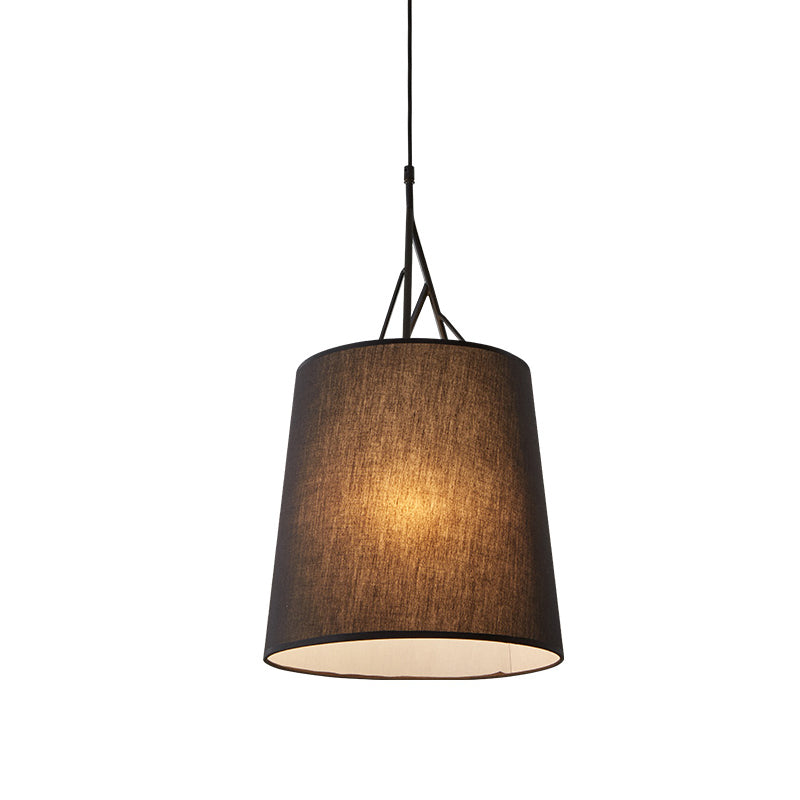 Hand Sewn Fabric Conic Pendant Lamp Nordic Single Black/White Hanging Ceiling Light with Twig Arm