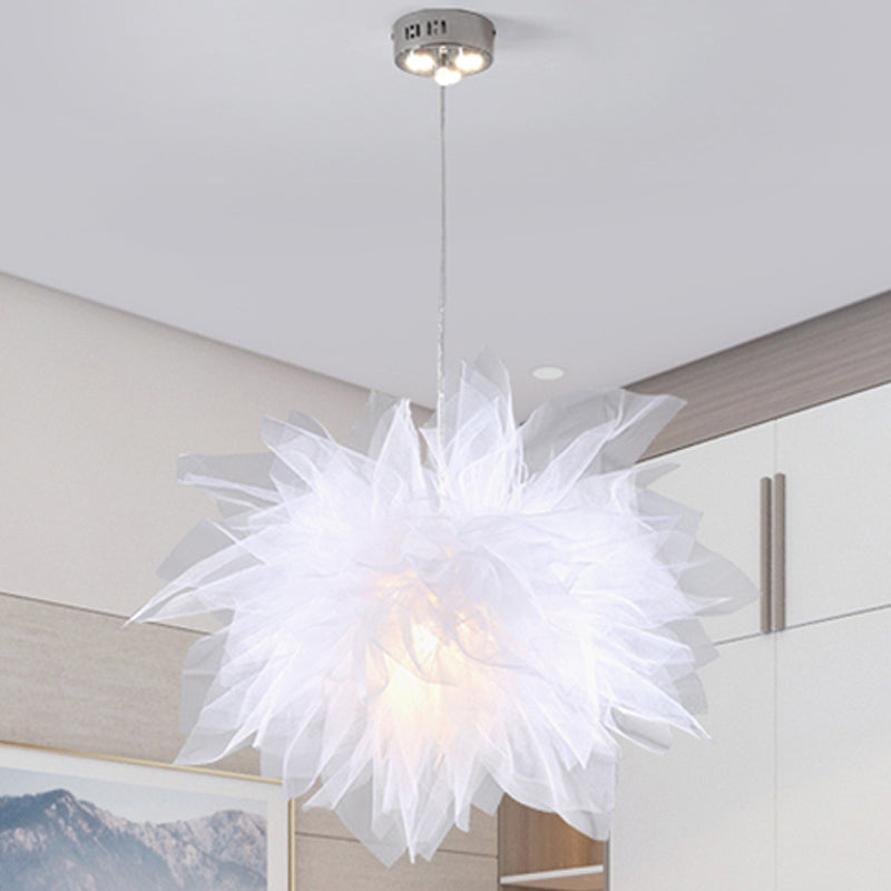 Moderner Blütenblüten hängend leichtes Hand-Sewn-Baumwollgarn 1 helle Schlafzimmer Deckenlampe in Weiß/Rosa