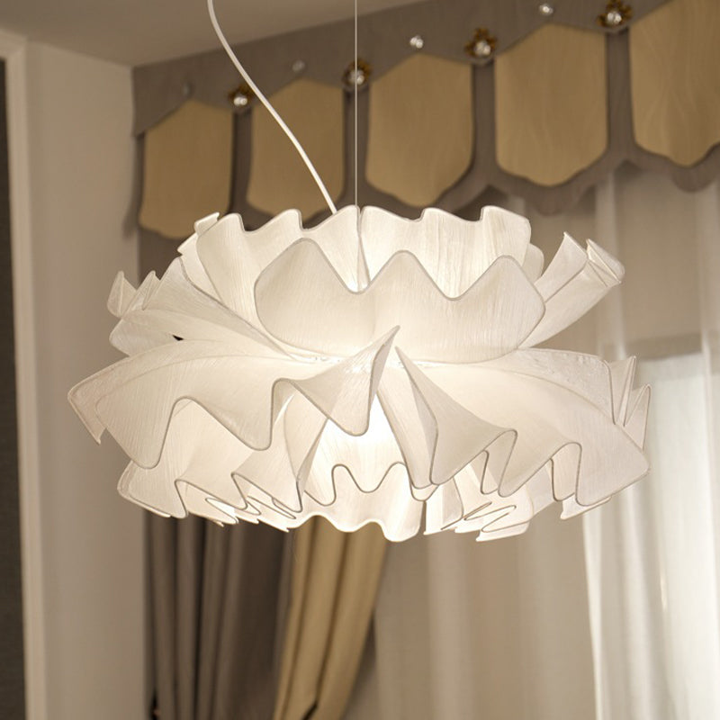 Modern Stylish 1 Head Drop Pendant White/Navy Blue Hand Woven Layered Ruffle Hanging Light Fixture with Fabric Shade