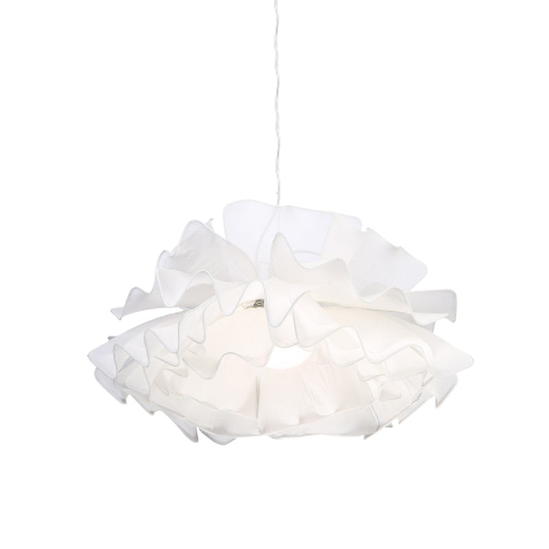 Modern Stylish 1 Head Drop Pendant White/Navy Blue Hand Woven Layered Ruffle Hanging Light Fixture with Fabric Shade