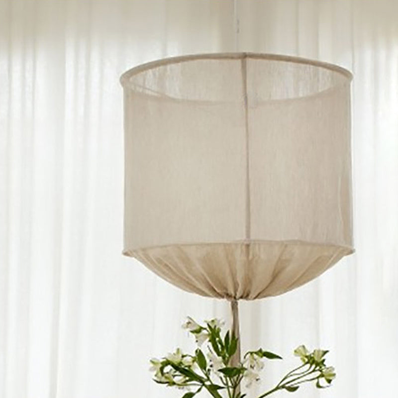 Hand-Worked Barrel Fabric Pendant Lamp Modern 1-Light Flaxen Hanging Ceiling Light with Pull String