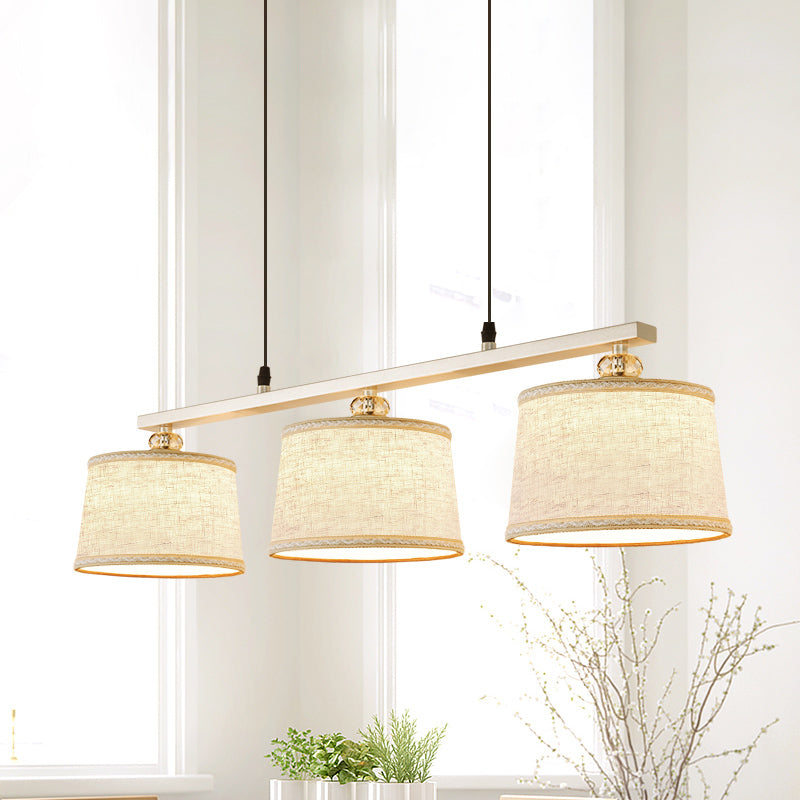 Contemporary Circle Pendant Light Fabric 3 Bulbs Open Kitchen Island Lighting in Flaxen with Woven Edge