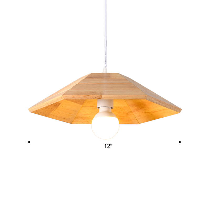 Ridged flare hanger plafondlampje eenvoudig houten 1-licht beige hangende lampkit over tafel