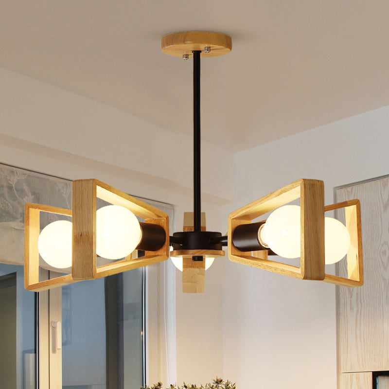 Black/White Burst Flush Mount Chandelier Modern 3/5 Bulbs Wood Semi Flush Ceiling Light with Swivelable Frame