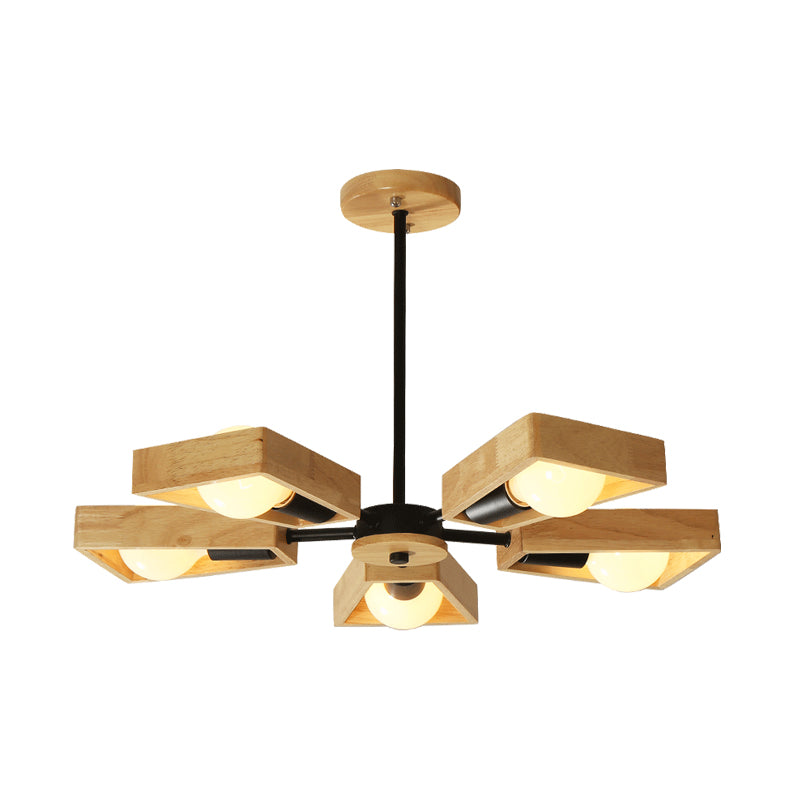 Black/White Burst Flush Mount Chandelier Modern 3/5 Bulbs Wood Semi Flush Ceiling Light with Swivelable Frame
