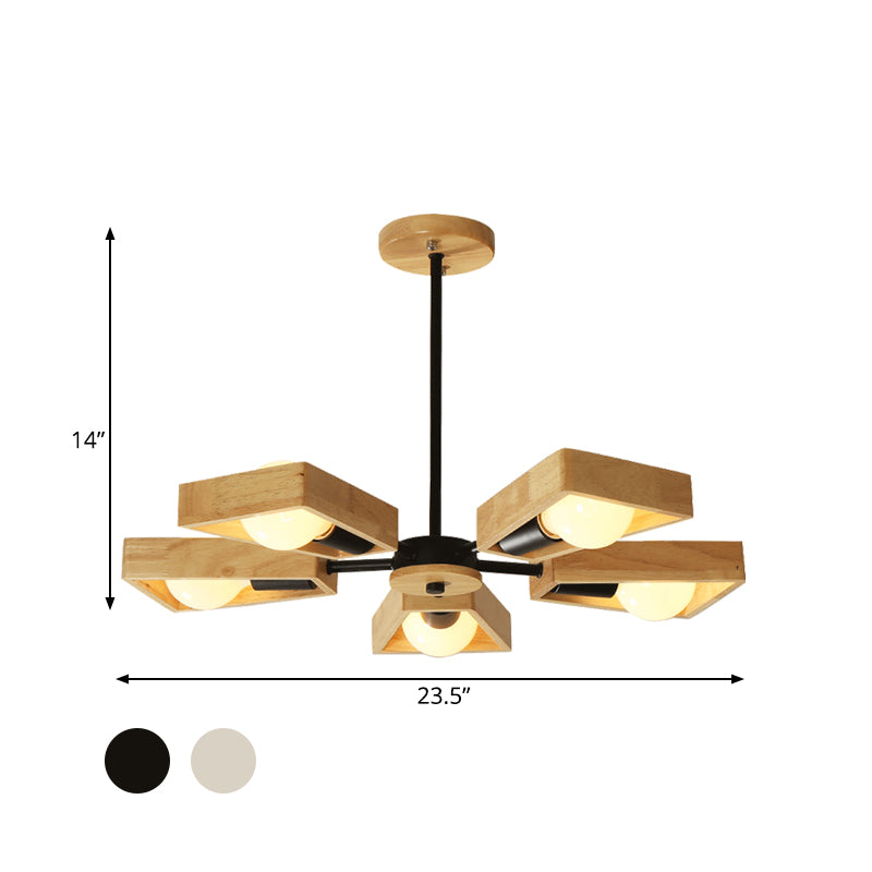 Black/White Burst Flush Mount Chandelier Modern 3/5 Bulbs Wood Semi Flush Ceiling Light with Swivelable Frame
