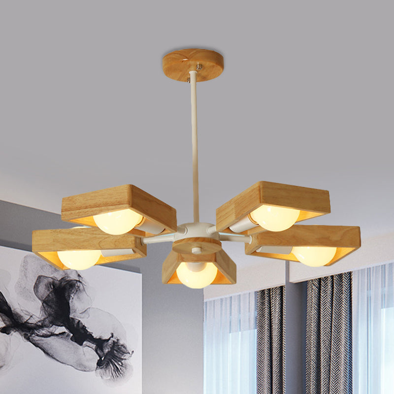 Black/White Burst Flush Mount Chandelier Modern 3/5 Bulbs Wood Semi Flush Ceiling Light with Swivelable Frame