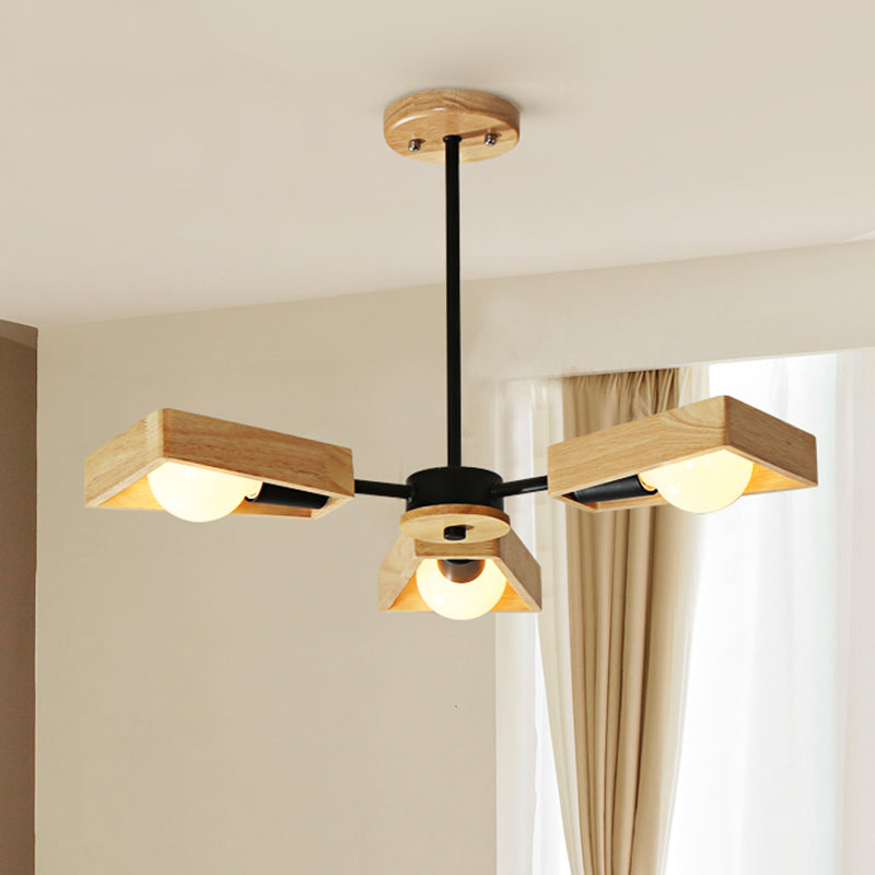 Black/White Burst Flush Mount Chandelier Modern 3/5 Bulbs Wood Semi Flush Ceiling Light with Swivelable Frame