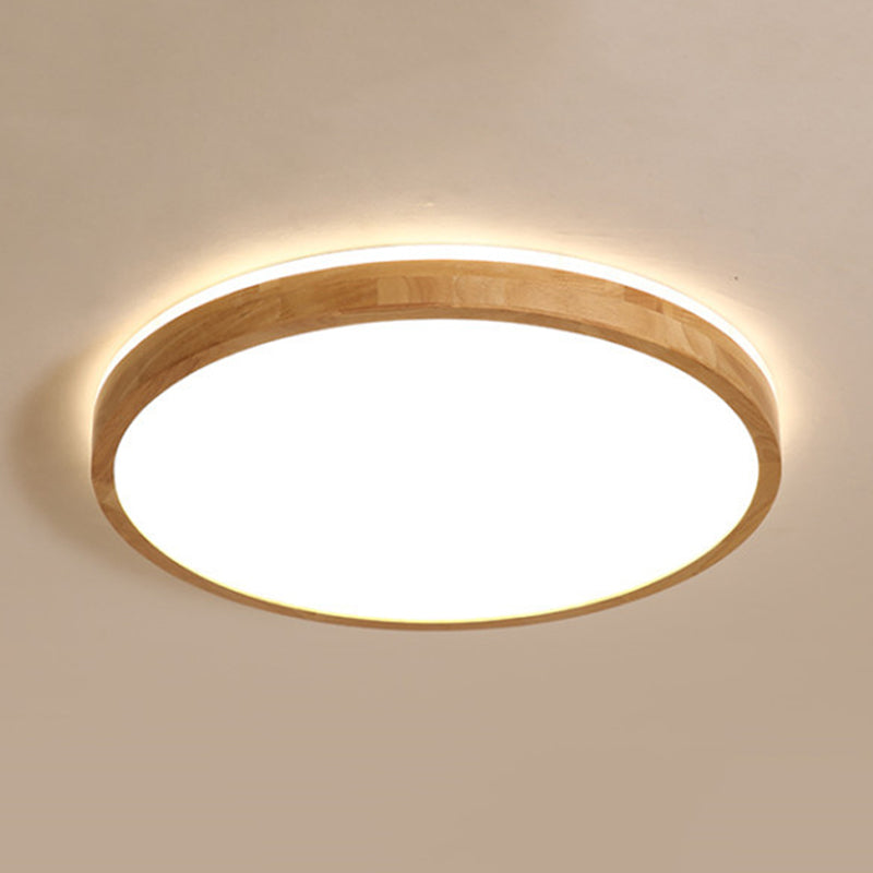 Lámpara de techo circular de madera con iluminación empotrada LED nórdica con pantalla acrílica en luz blanca/cálida, 12 "/16" de ancho