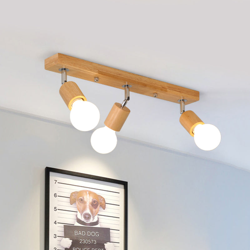 Lampada da soffitto da incasso lineare girevole in legno asiatico a 3 teste, lampada da incasso per bagno con design a lampadina nuda