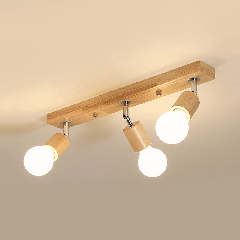 Lampada da soffitto da incasso lineare girevole in legno asiatico a 3 teste, lampada da incasso per bagno con design a lampadina nuda