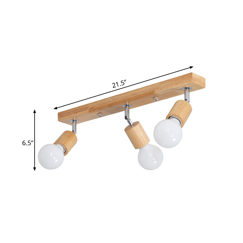 Lampada da soffitto da incasso lineare girevole in legno asiatico a 3 teste, lampada da incasso per bagno con design a lampadina nuda