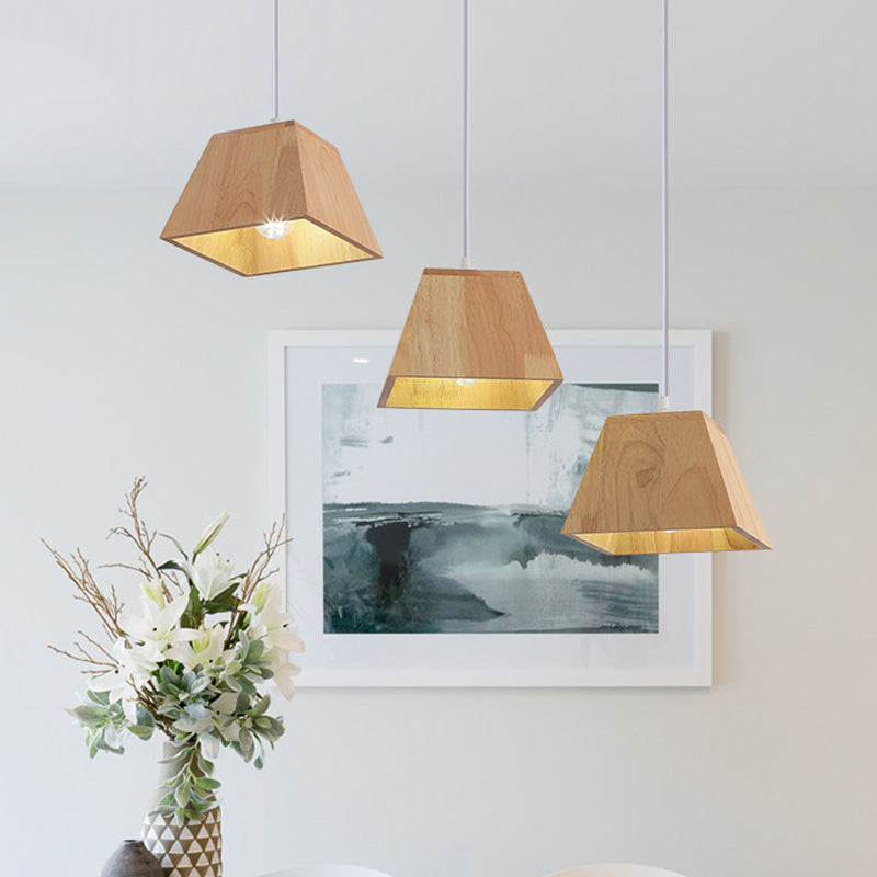 Wood Trapezoid Multi-Light Pendant Height Adjustable Nordic 3-Head Hanging Ceiling Light