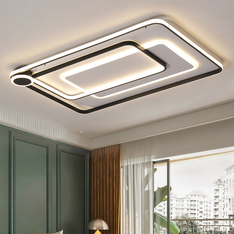 Rectangular Stacking Parlor Flush Light Acrylic Modern Stylish LED Ceiling Mounted Fixture in Black, Warm/White Light