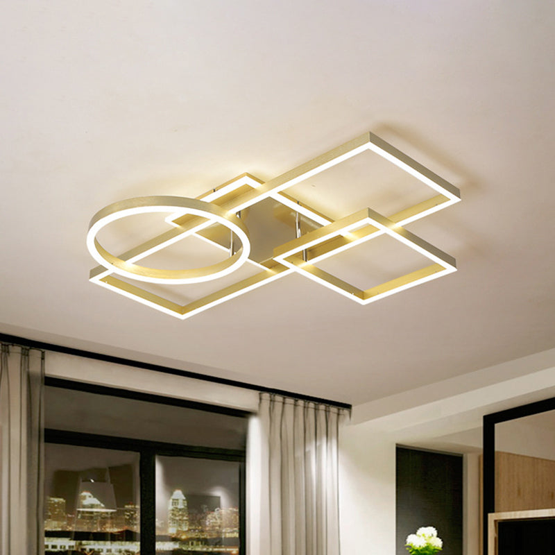 Lampada da soffitto a LED moderna e creativa, struttura geometrica in alluminio dorato/caffè, luce da incasso in luce calda/bianca, 20,5"/34" L