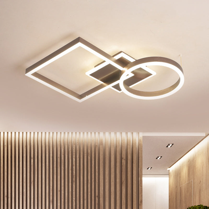 Lampada da soffitto a LED moderna e creativa, struttura geometrica in alluminio dorato/caffè, luce da incasso in luce calda/bianca, 20,5"/34" L