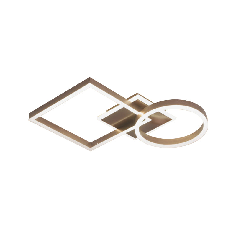 Lampada da soffitto a LED moderna e creativa, struttura geometrica in alluminio dorato/caffè, luce da incasso in luce calda/bianca, 20,5"/34" L
