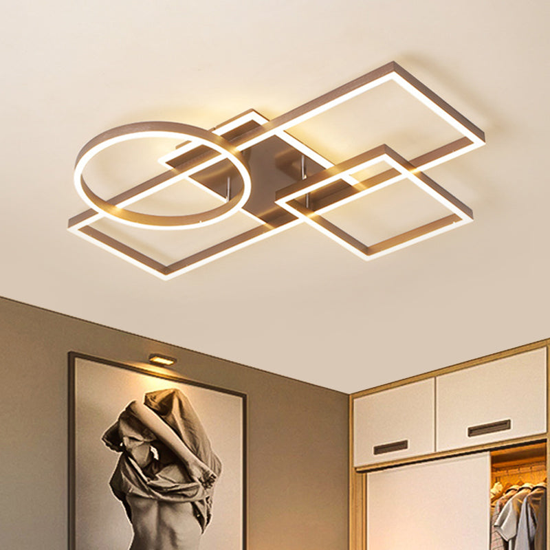 Lampada da soffitto a LED moderna e creativa, struttura geometrica in alluminio dorato/caffè, luce da incasso in luce calda/bianca, 20,5"/34" L