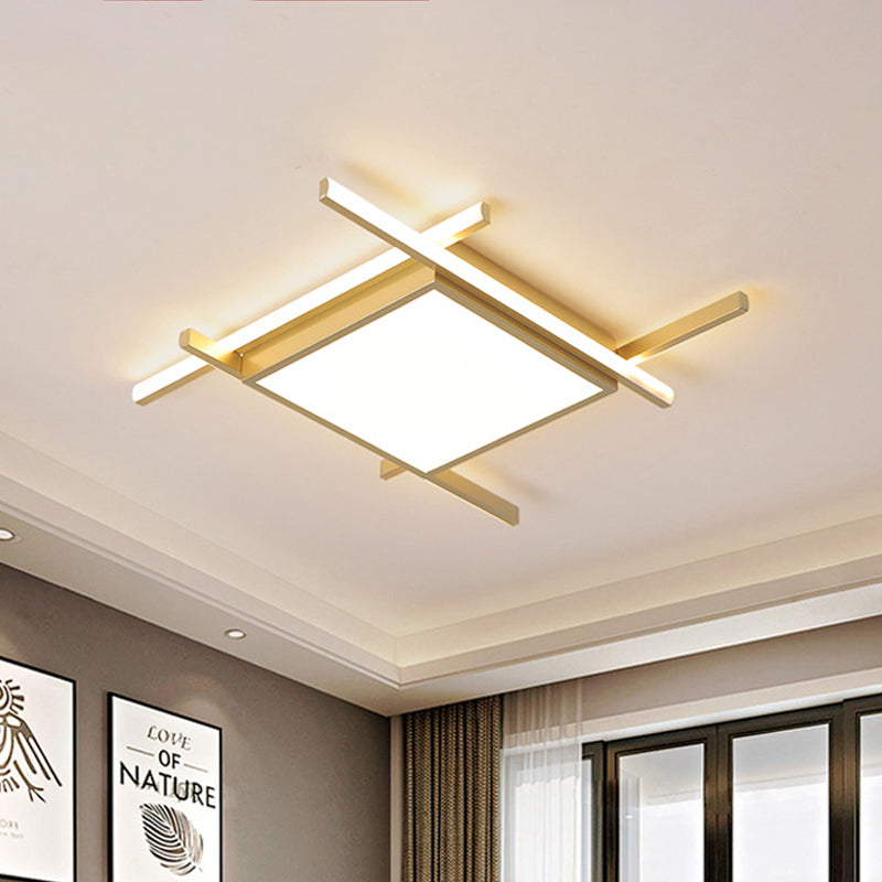 Aluminum Square Flush-Mount Light Fixture Modernism Gold Finish 18"/23" Wide LED Ceiling Lighting in Warm/White Light