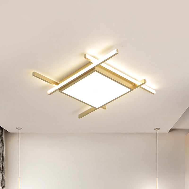 Aluminum Square Flush-Mount Light Fixture Modernism Gold Finish 18"/23" Wide LED Ceiling Lighting in Warm/White Light