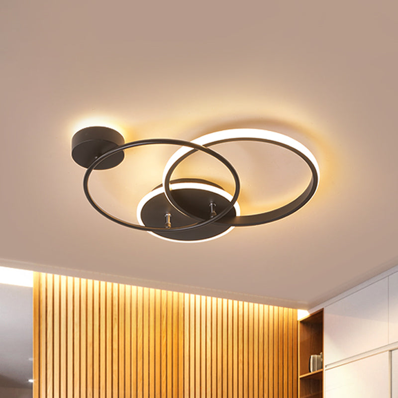 Metal Crossed Circular Ceiling Lamp Modernism Black LED Flush Mount Light in Warm/White Light, 16.5"/20.5" Length