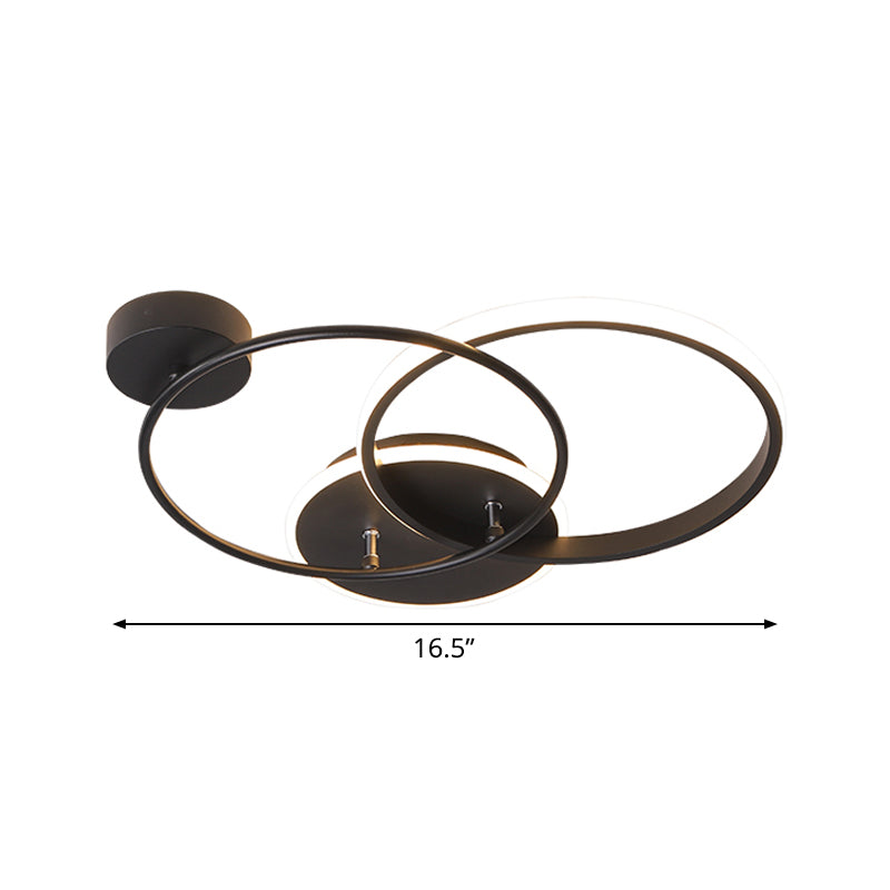 Metal Crossed Circular Ceiling Lamp Modernism Black LED Flush Mount Light in Warm/White Light, 16.5"/20.5" Length