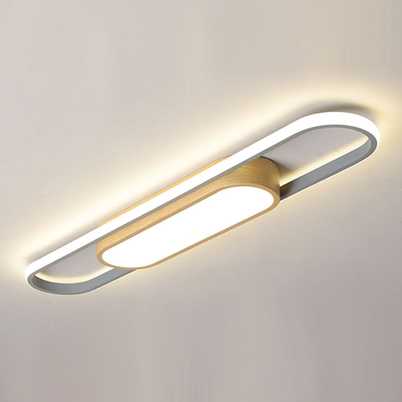 16"/23.5"/31.5" L LED Doorway Flush Mount Modern White Flushmount Ceiling Lamp with Dual Ellipse Wood Frame, Warm/White Light