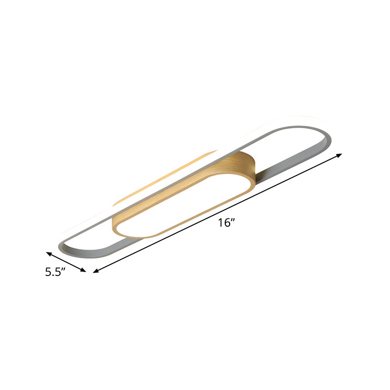 16"/23.5"/31.5" L LED Doorway Flush Mount Modern White Flushmount Ceiling Lamp with Dual Ellipse Wood Frame, Warm/White Light