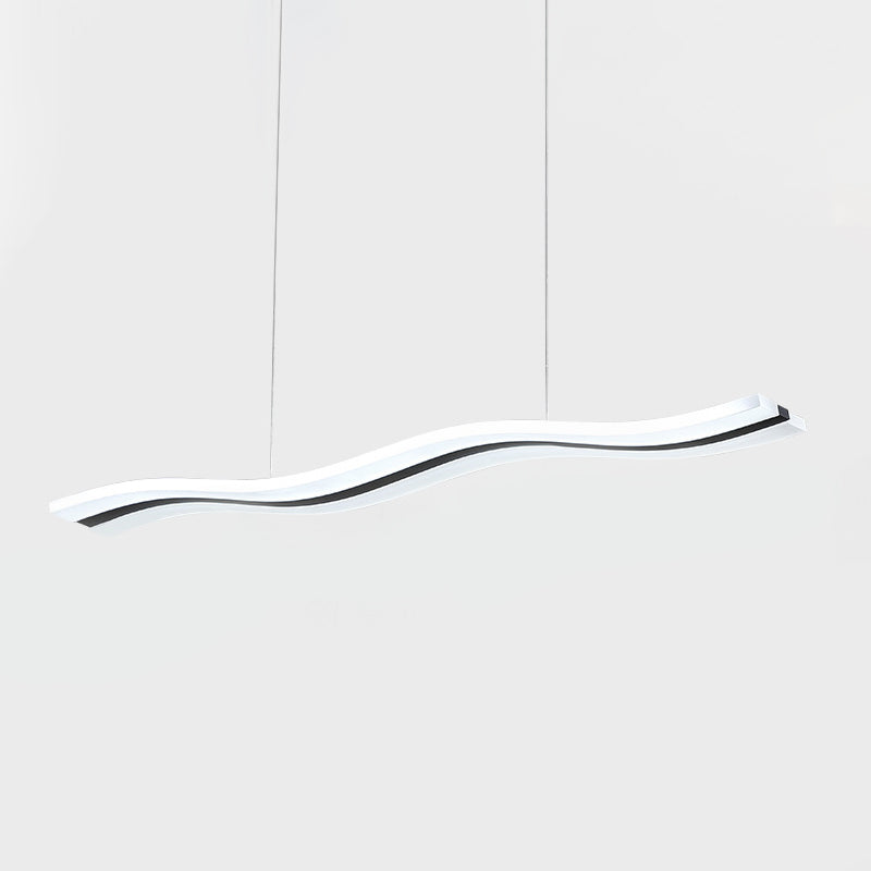 Waveform Drop Pendant Simple Acrylic Office LED Hanging Light Fixture in Black, Warm/White Light