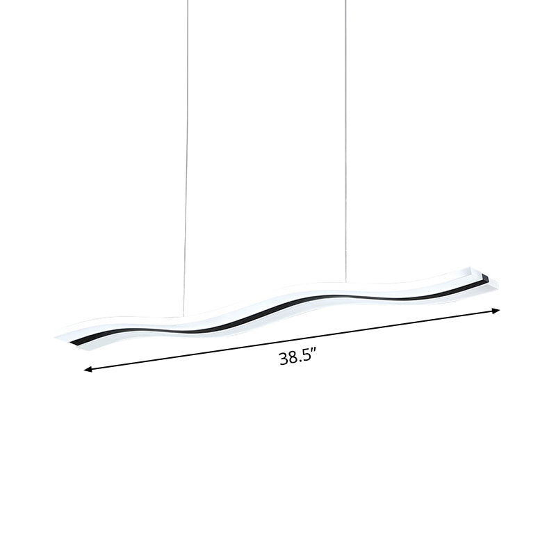 Waveform Drop Pendant Simple Acrylic Office LED Hanging Light Fixture in Black, Warm/White Light