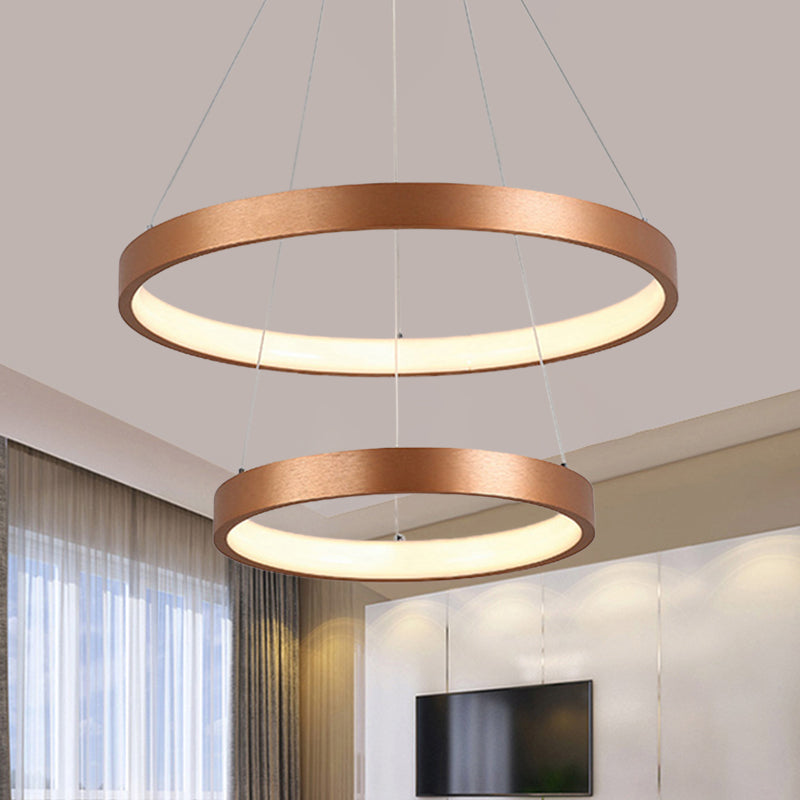 1/2/3-Tier Hoop Dinette Chandelier Metallic Minimalist LED Ceiling Pendant Light in Gold, Warm/White Light