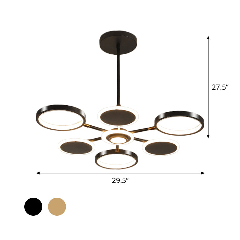 Adjustable Loop Metal Chandelier Lamp Contemporary Black/Gold 6 Bulbs LED Ceiling Pendant Light for Dining Room