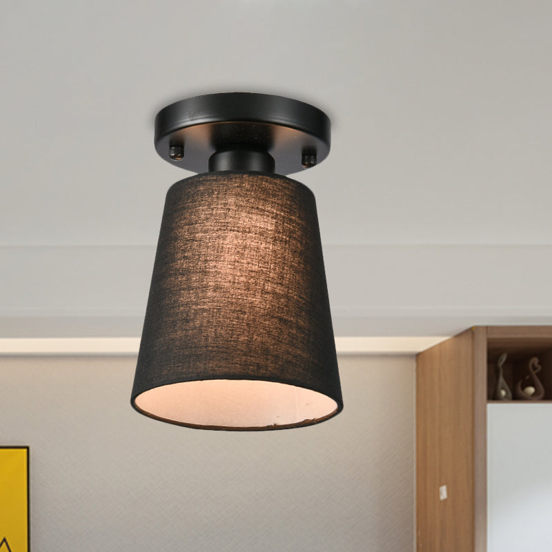 Small Horn Bedroom Semi Flush Light Fabric Single Minimalist Ceiling Mount Lamp in Black/White