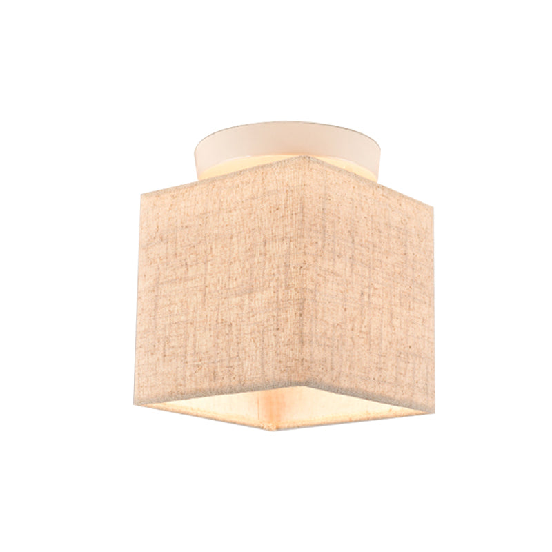 Fabric Cubic Small Semi Flush Mount Simple 1 Head Flaxen Ceiling Lighting Fixture