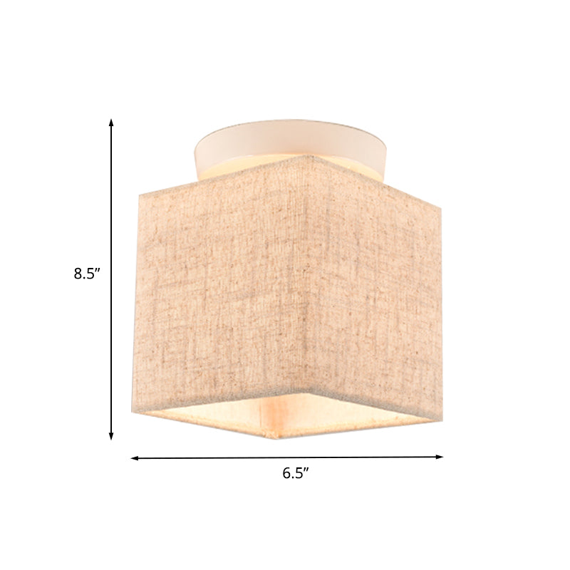 Fabric Cubic Small Semi Flush Mount Simple 1 Head Flaxen Ceiling Lighting Fixture