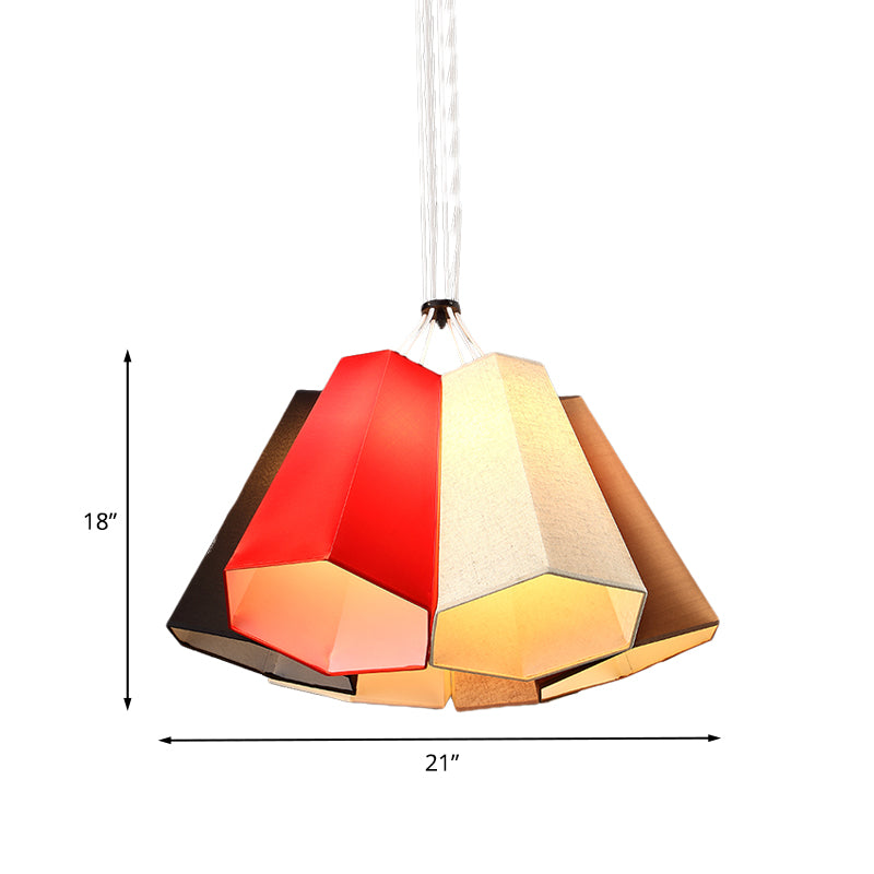 Ridged Conical Loft House Hanging Light Fabric 6 Heads Modern Stylish Multi Light Pendant Lighting in Red-White