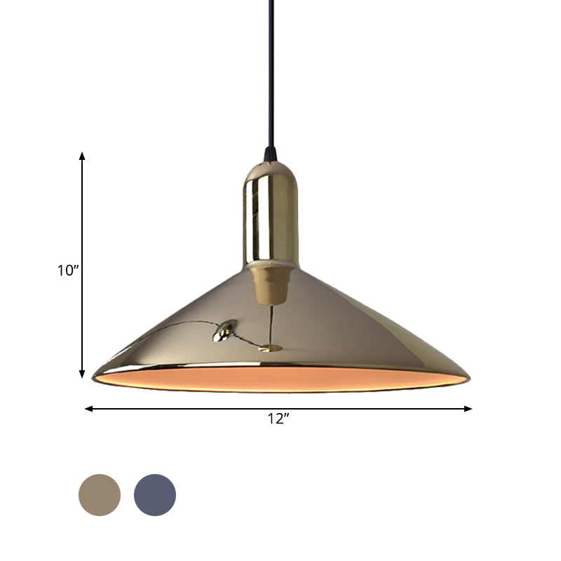 Iron Gold/Silver Down Lighting Tapered 1-Bulb Industrial Style Pendant Light Fixture for Living Room