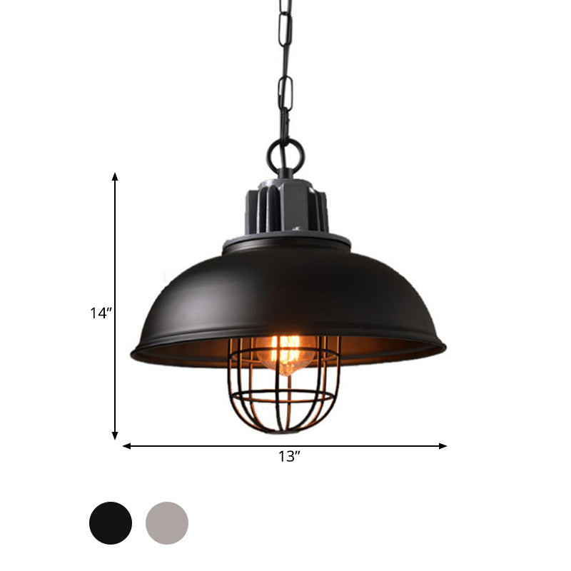Luce a ciondolo a 1 bulbo bianco/nero Factory Iron Iron Bowl Spepense Lampada sospensione con cornice a gabbia di filo