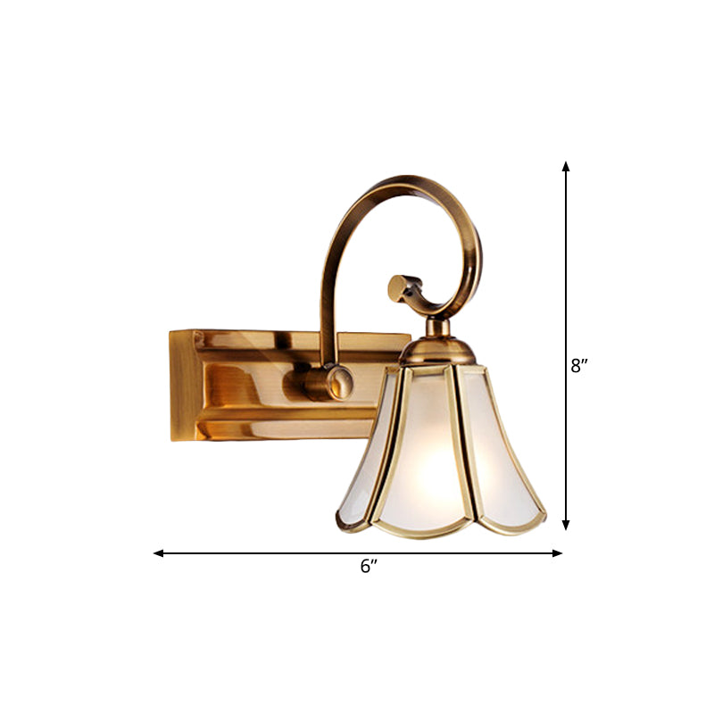 Milchglas überbackener Waschtischlampe Kolonialstil 1/2/3-Kopf-Badezimmer-Wandbeleuchtung in Gold