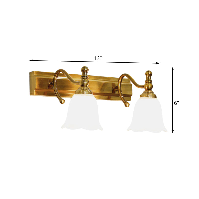 2/3 Köpfe Wand Waschtisch Licht kolonialer Badezimmer Wandlampe mit Blume Opalglas Schatten in Gold