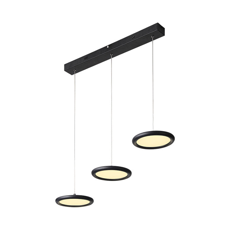 Zwart/wit dunne schijf Multi-licht hanger Minimale 3 lichten Acrylhangend plafondlicht in warm/wit licht over keukendinette