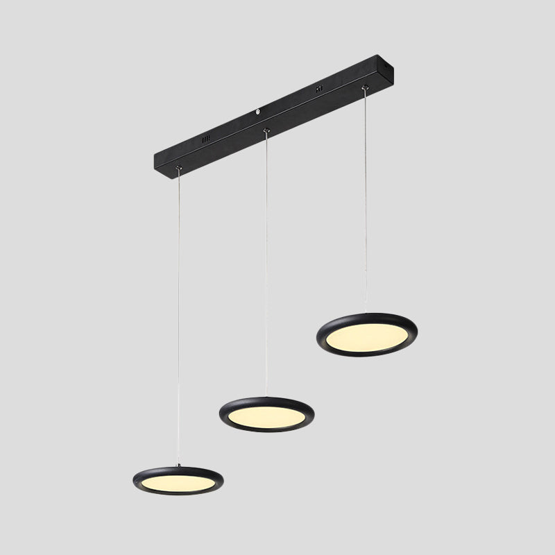 Zwart/wit dunne schijf Multi-licht hanger Minimale 3 lichten Acrylhangend plafondlicht in warm/wit licht over keukendinette