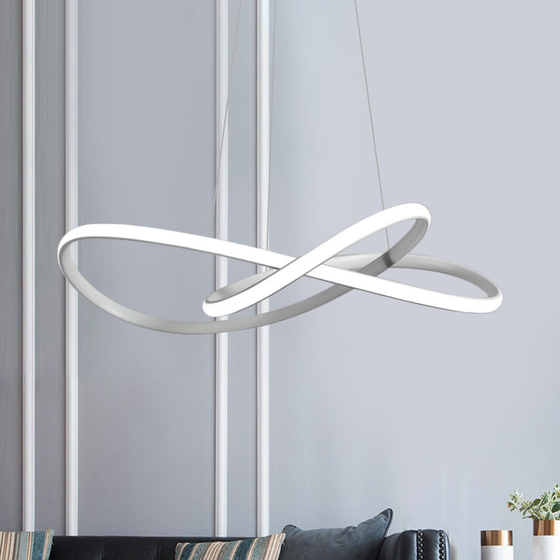 Curving LED Chandelier Light Minimal Acrylic Dining Table Suspension Lamp in Black/White/Gold, 19.5"/23.5" Width