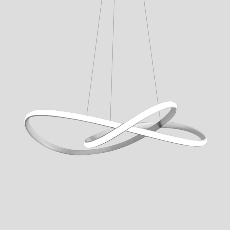 Curving LED Chandelier Light Minimal Acrylic Dining Table Suspension Lamp in Black/White/Gold, 19.5"/23.5" Width