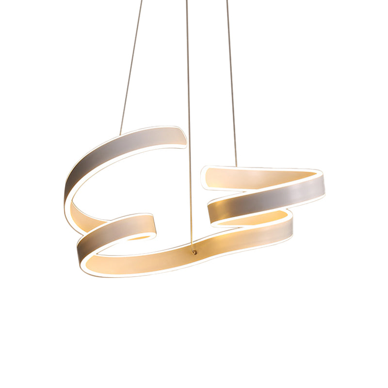 Minimalist Coiled Aluminum Chandelier LED Hanging Pendant Light in White over Dining Table, Warm/White Light