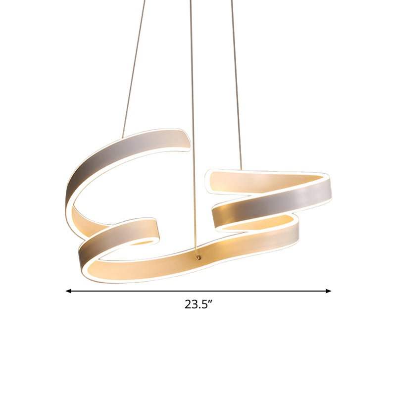 Minimalist Coiled Aluminum Chandelier LED Hanging Pendant Light in White over Dining Table, Warm/White Light