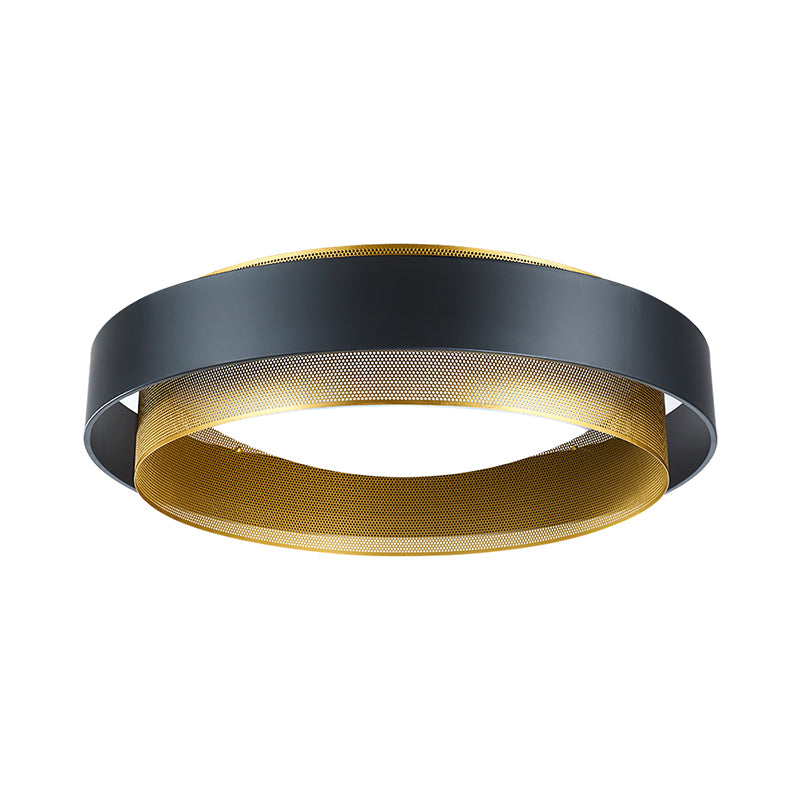 2-Circle Metal Surface Ceiling Light Vintage 2-Light Black/White-Brass Flush Mount Fixture with Mesh Screen, 18"/24.5" W